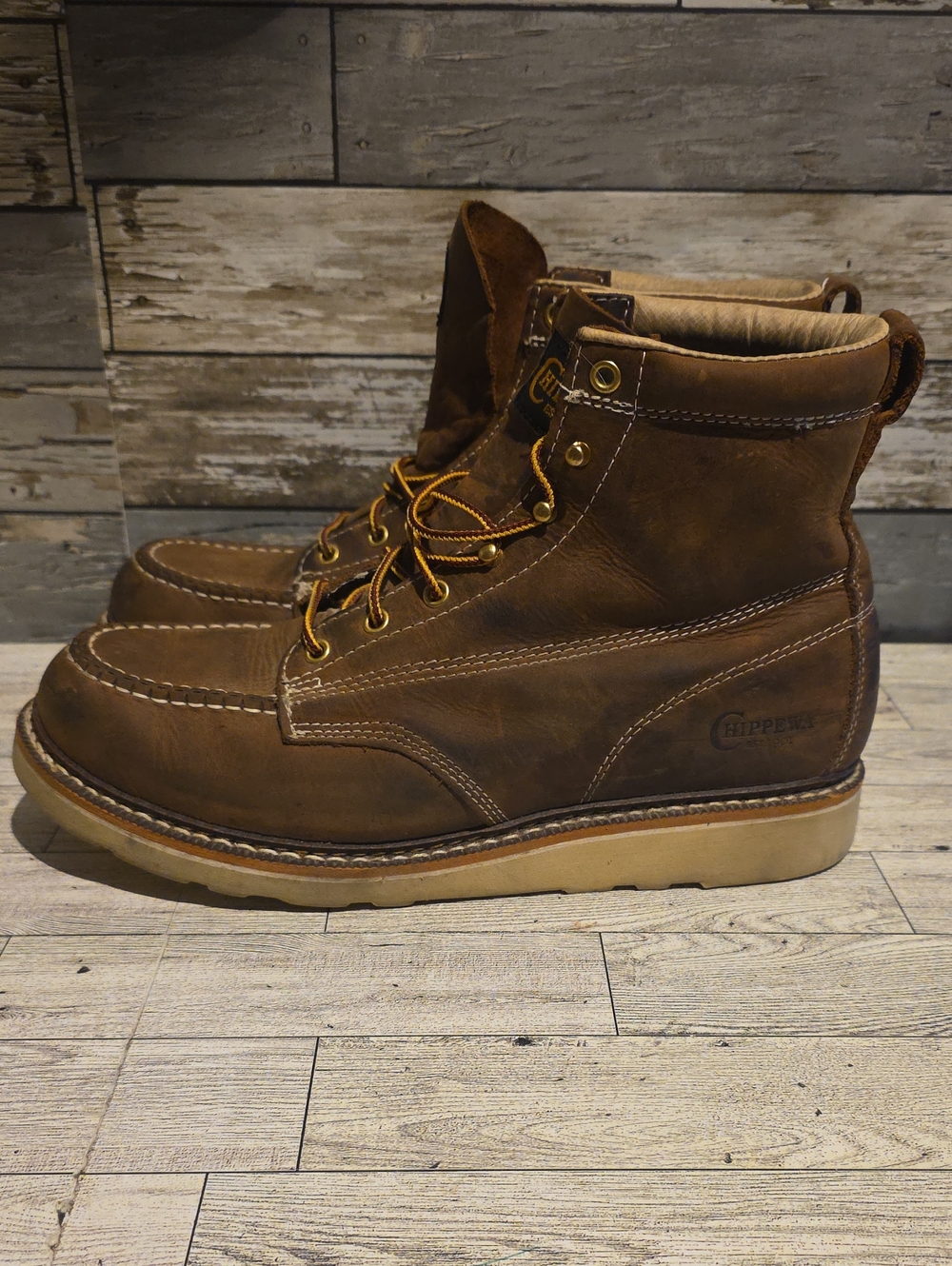 Chippewa Brown Leather Moc Toe Work Boots